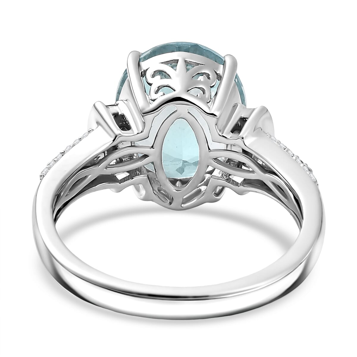 Luxoro Premium Mangoro Aquamarine and I2 Diamond 4.27 ctw Ocean Whisper Ring in 10K White Gold (Size 7.0)  image number 4