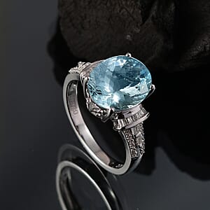 Luxoro Premium Mangoro Aquamarine and I2 Diamond 4.27 ctw Ocean Whisper Ring in 10K White Gold (Size 8.0) 