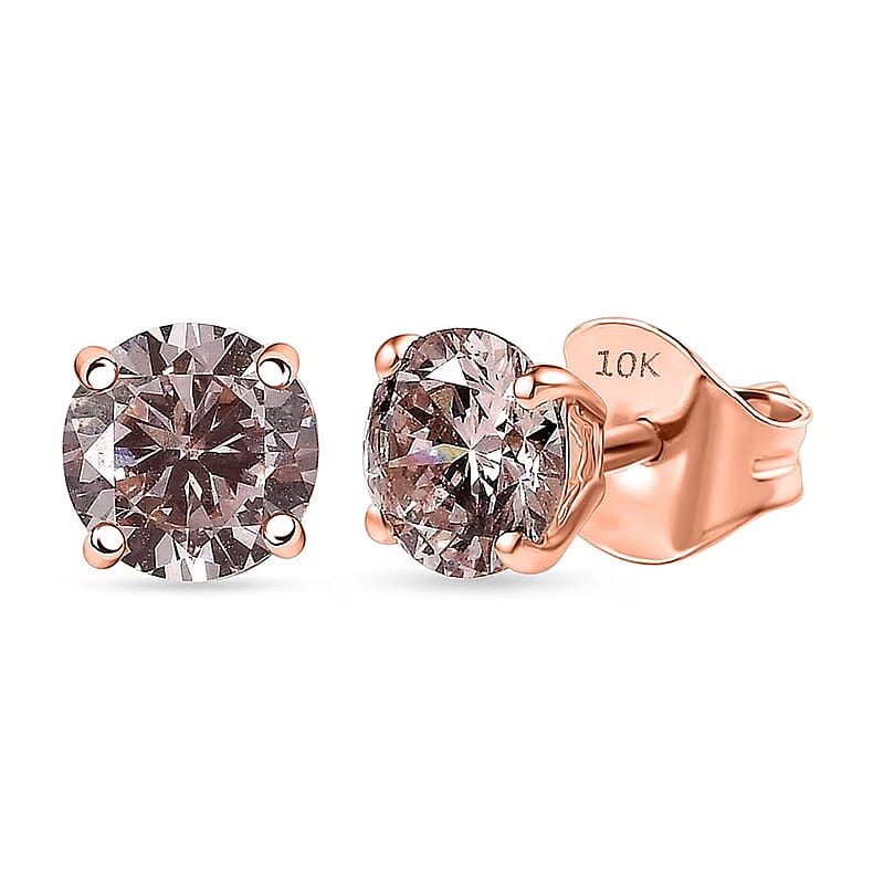 Luxuriant Lab Grown Pink Diamond (IR) VS 1.00 ctw Solitaire Stud Earrings in 10K Rose Gold