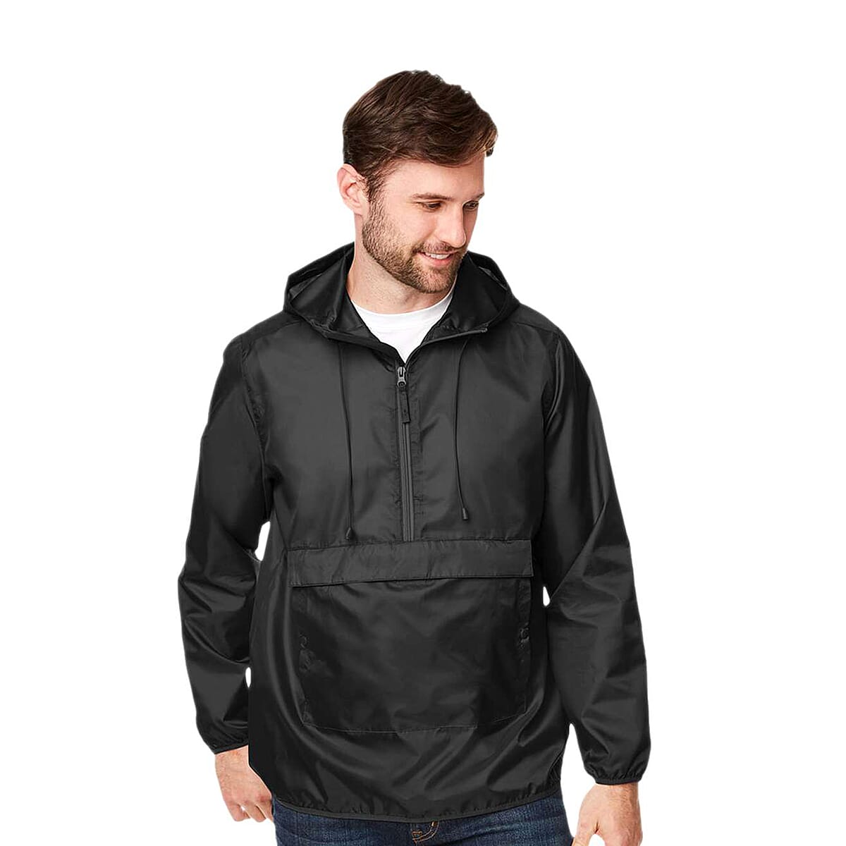 Closeout Team 365 Black Packable Fanny Pack Unisex Anorak Weather Jacket - S image number 1
