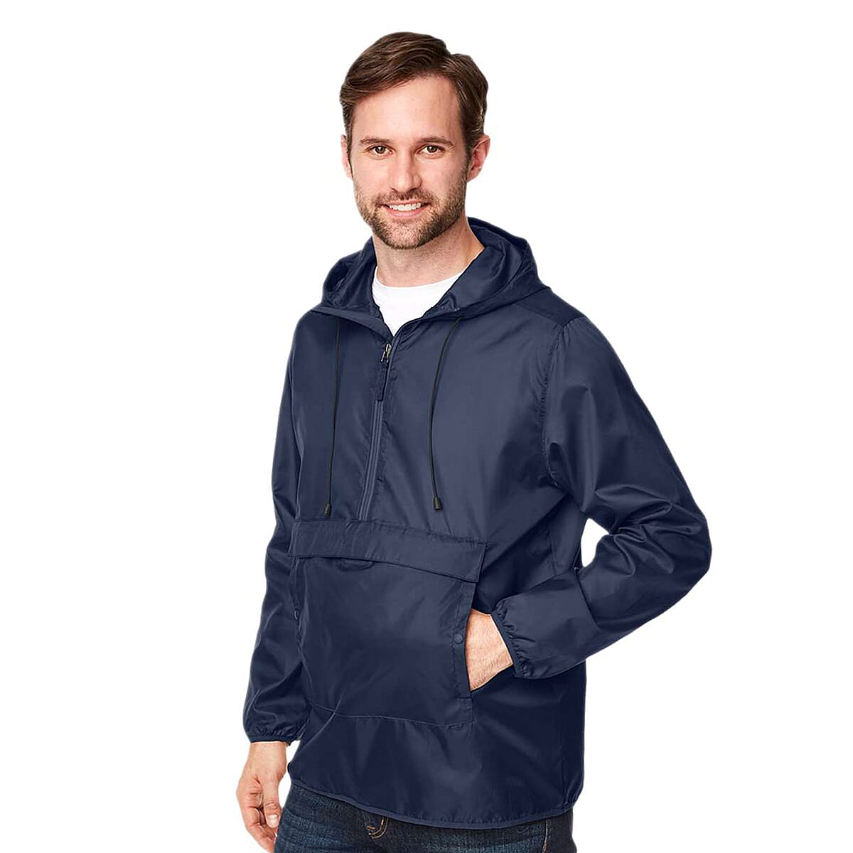 Closeout Team 365 Navy Packable Fanny Pack Unisex Anorak Weather Jacket - XS image number 1