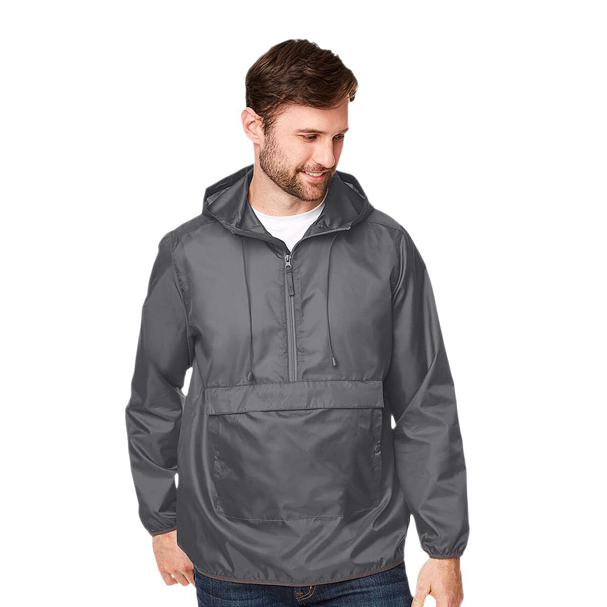 Closeout Team 365 Charcoal Packable Fanny Pack Unisex Anorak Weather Jacket - S image number 1