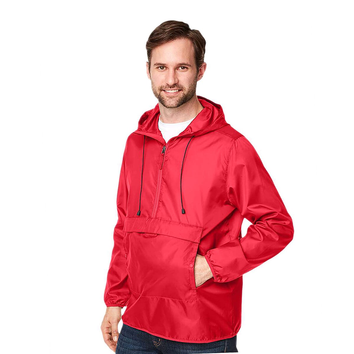 Closeout Team 365 Red Packable Fanny Pack Unisex Anorak Weather Jacket - XS image number 1