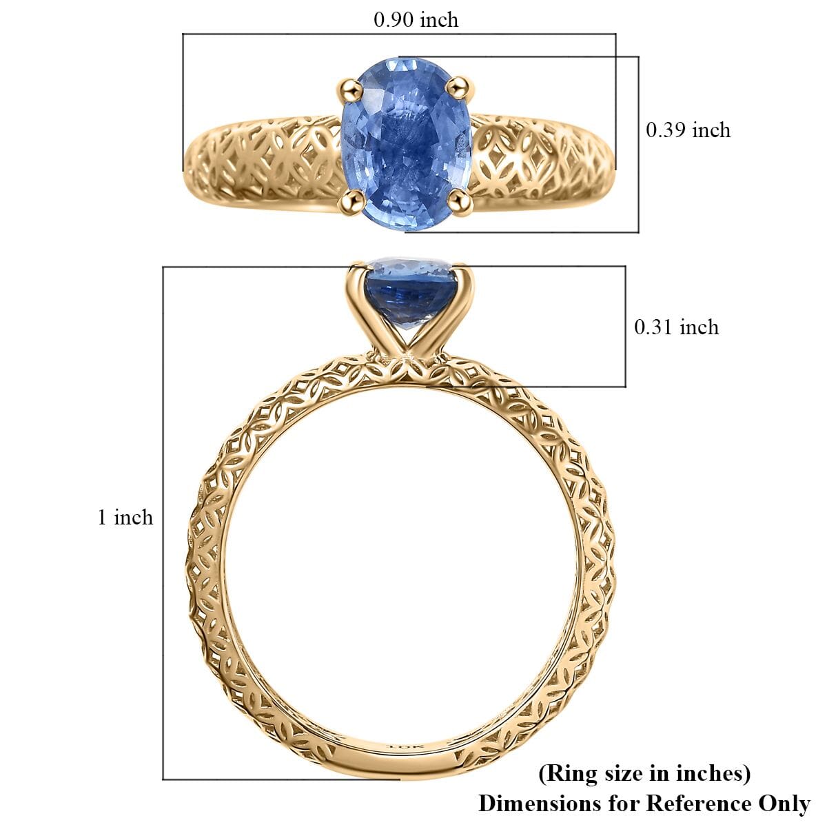 Mirage Collection Premium Madagascar Blue Sapphire 1.50 ctw Golden Grove Ring in 10K Yellow Gold (Size 6.0) image number 5