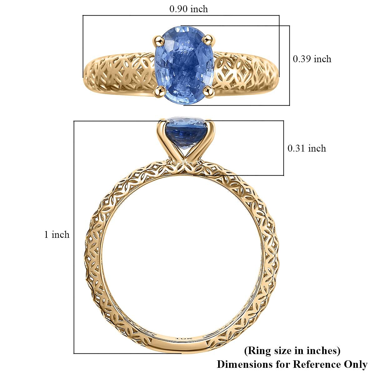 Mirage Collection Madagascar Blue Sapphire Ring in 10K Yellow Gold 1.50 ctw (Size 9.0) image number 5