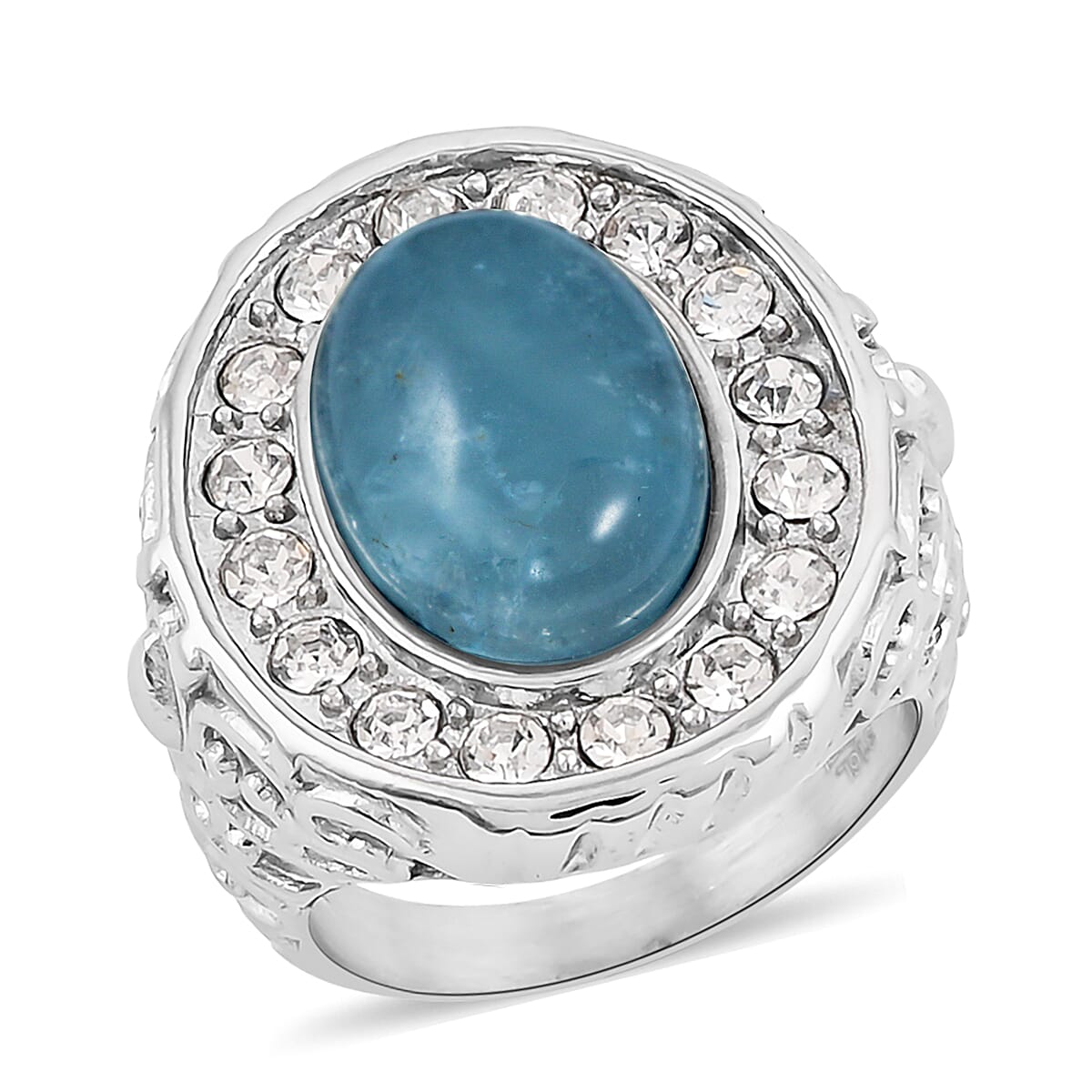 Aquamarine and Simulated Diamond 3.30 ctw Ring in Stainless Steel (Size 10.0)