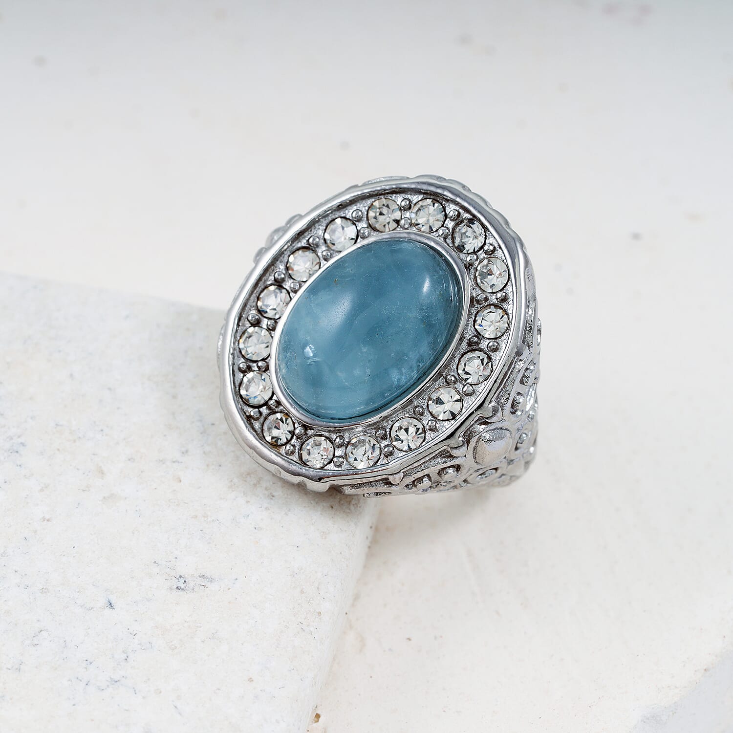 Aquamarine and Simulated Diamond 3.30 ctw Ring in Stainless Steel (Size 10.0)