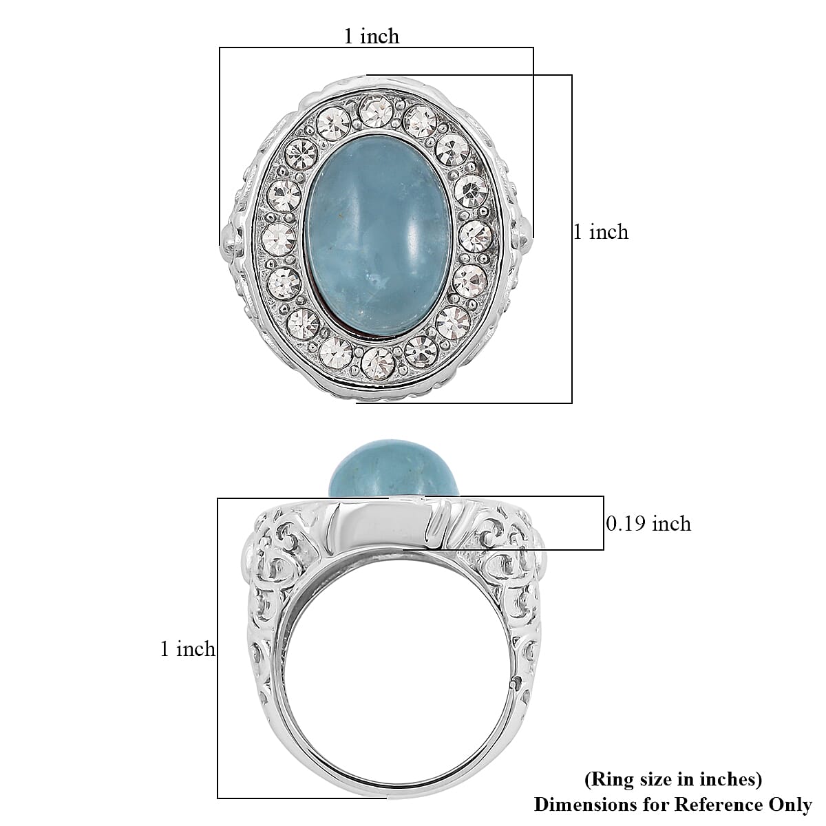 Aquamarine and Simulated Diamond 3.30 ctw Ring in Stainless Steel (Size 10.0)