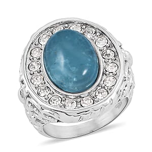 Aquamarine and Simulated Diamond 3.30 ctw Ring in Stainless Steel (Size 6.0)