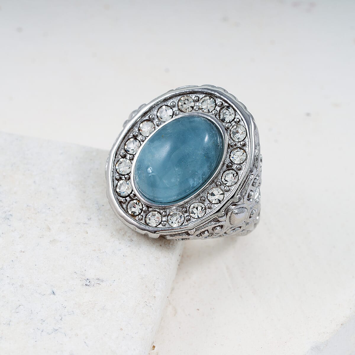 Aquamarine and Simulated Diamond 3.30 ctw Ring in Stainless Steel (Size 6.0) image number 1