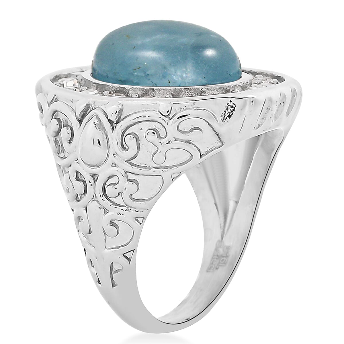 Aquamarine and Simulated Diamond 3.30 ctw Ring in Stainless Steel (Size 6.0) image number 3