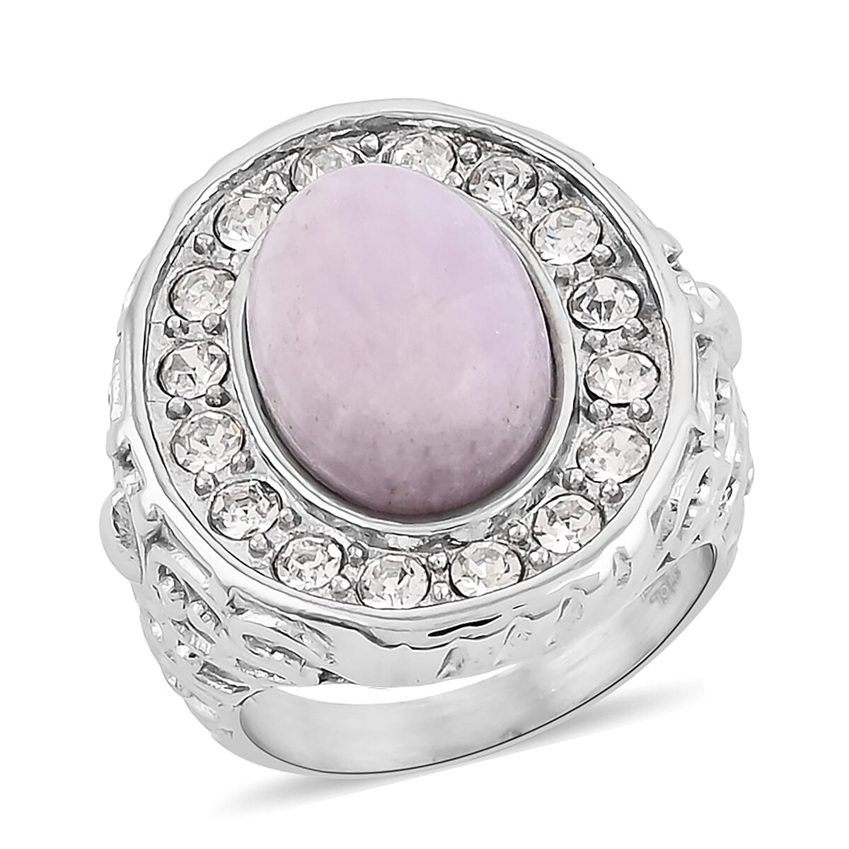 Kunzite and Simulated Diamond 3.30 ctw Ring in Stainless Steel (Size 10.0) image number 0