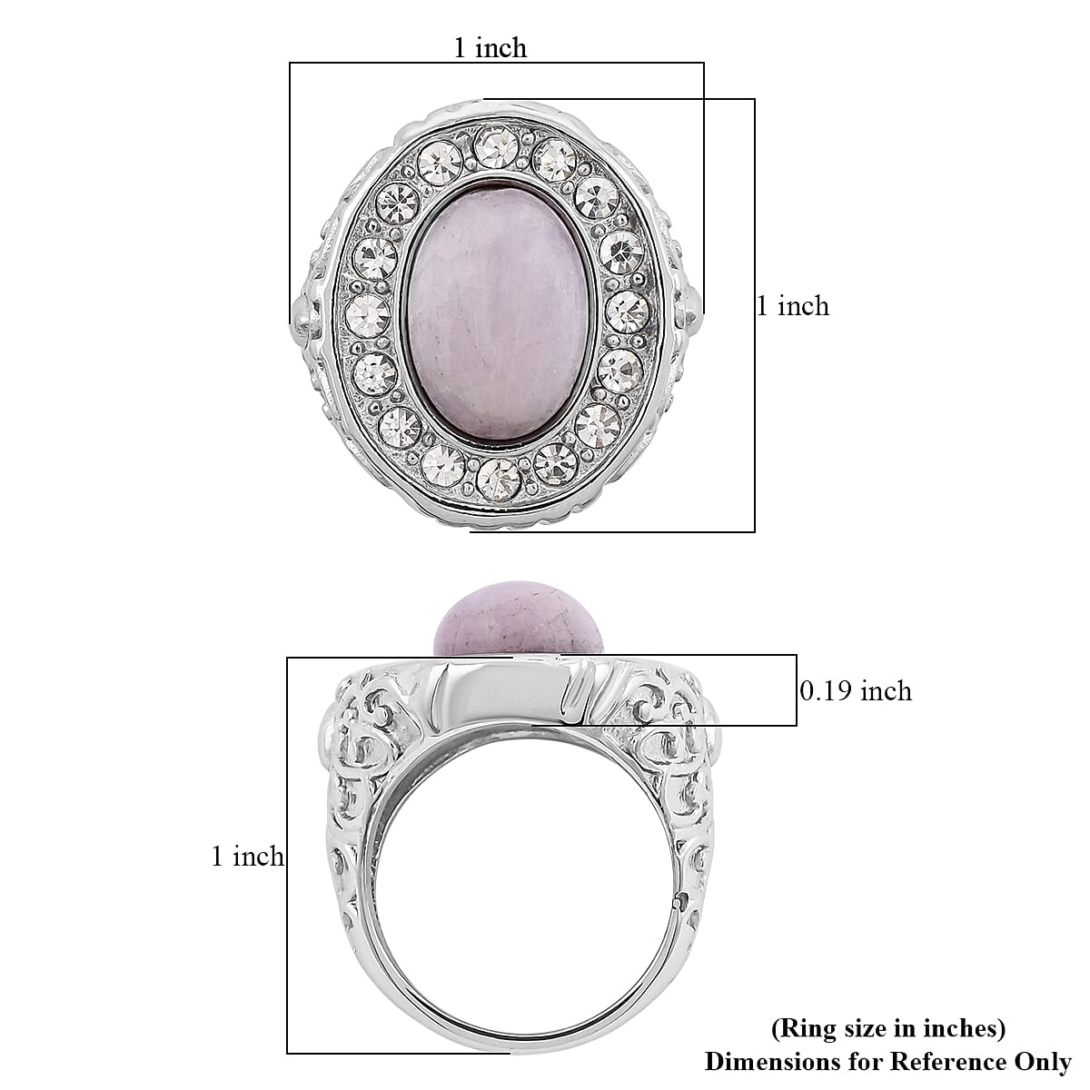 Kunzite and Simulated Diamond 3.30 ctw Ring in Stainless Steel (Size 10.0) image number 5