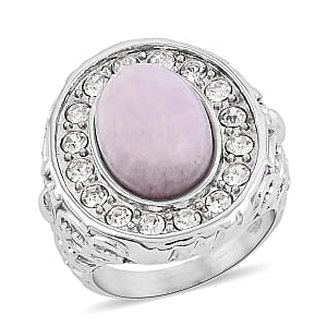 Kunzite and Simulated Diamond 3.30 ctw Ring in Stainless Steel (Size 6.0)