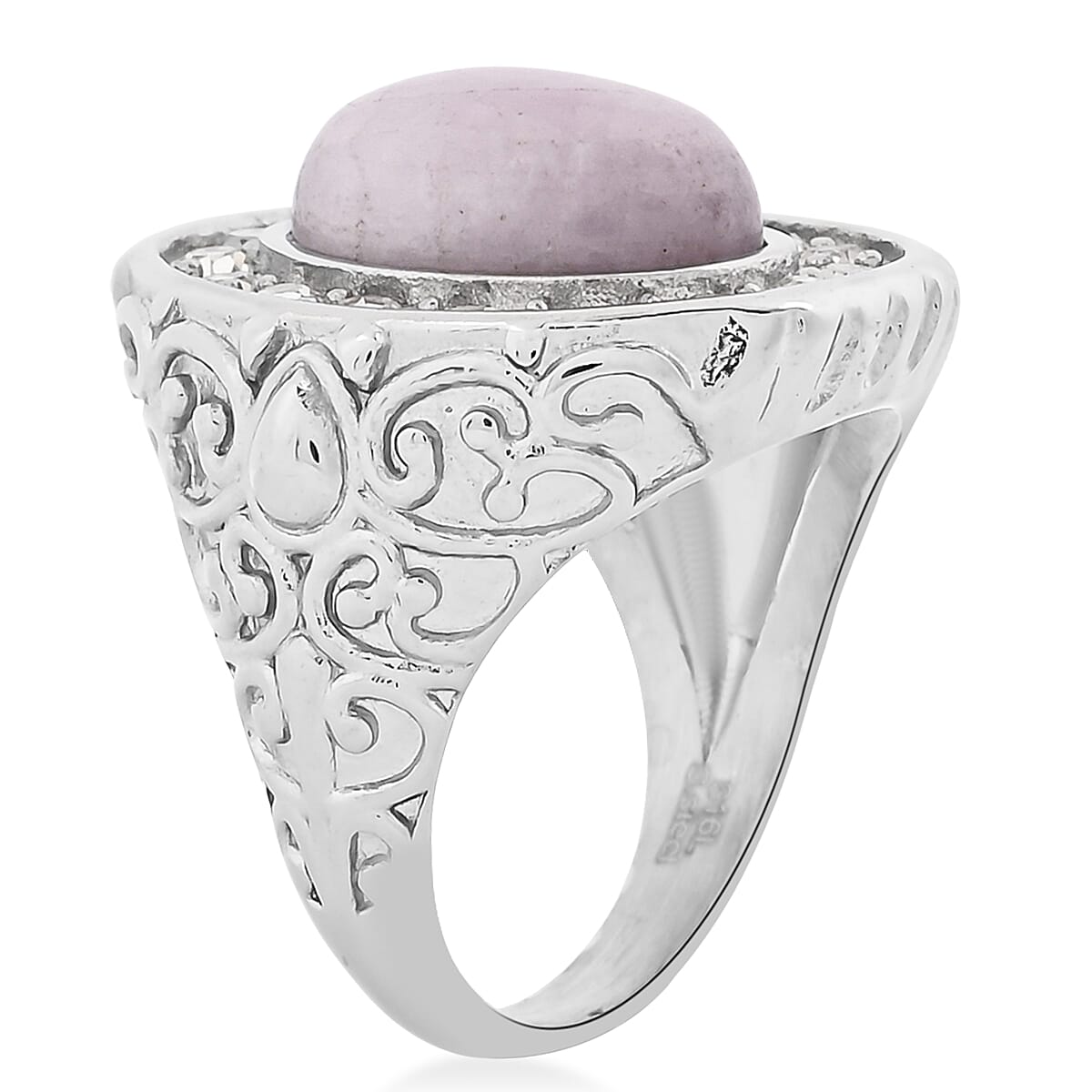 Kunzite and Simulated Diamond 3.30 ctw Ring in Stainless Steel (Size 6.0) image number 3