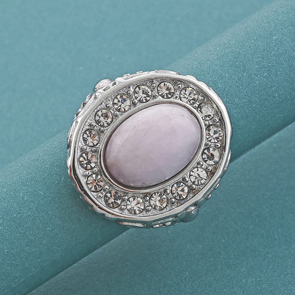 Kunzite and Simulated Diamond 3.30 ctw Ring in Stainless Steel (Size 7.0) image number 1