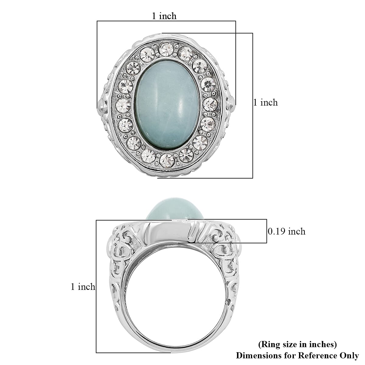 Amazonite and Simulated Diamond 3.30 ctw Ring in Stainless Steel (Size 6.0) image number 5