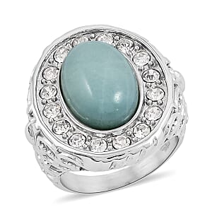 Amazonite and Simulated Diamond 3.30 ctw Ring in Stainless Steel (Size 7.0)