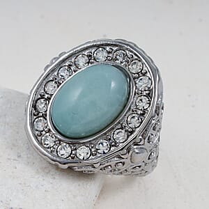 Amazonite and Simulated Diamond 3.30 ctw Ring in Stainless Steel (Size 7.0)