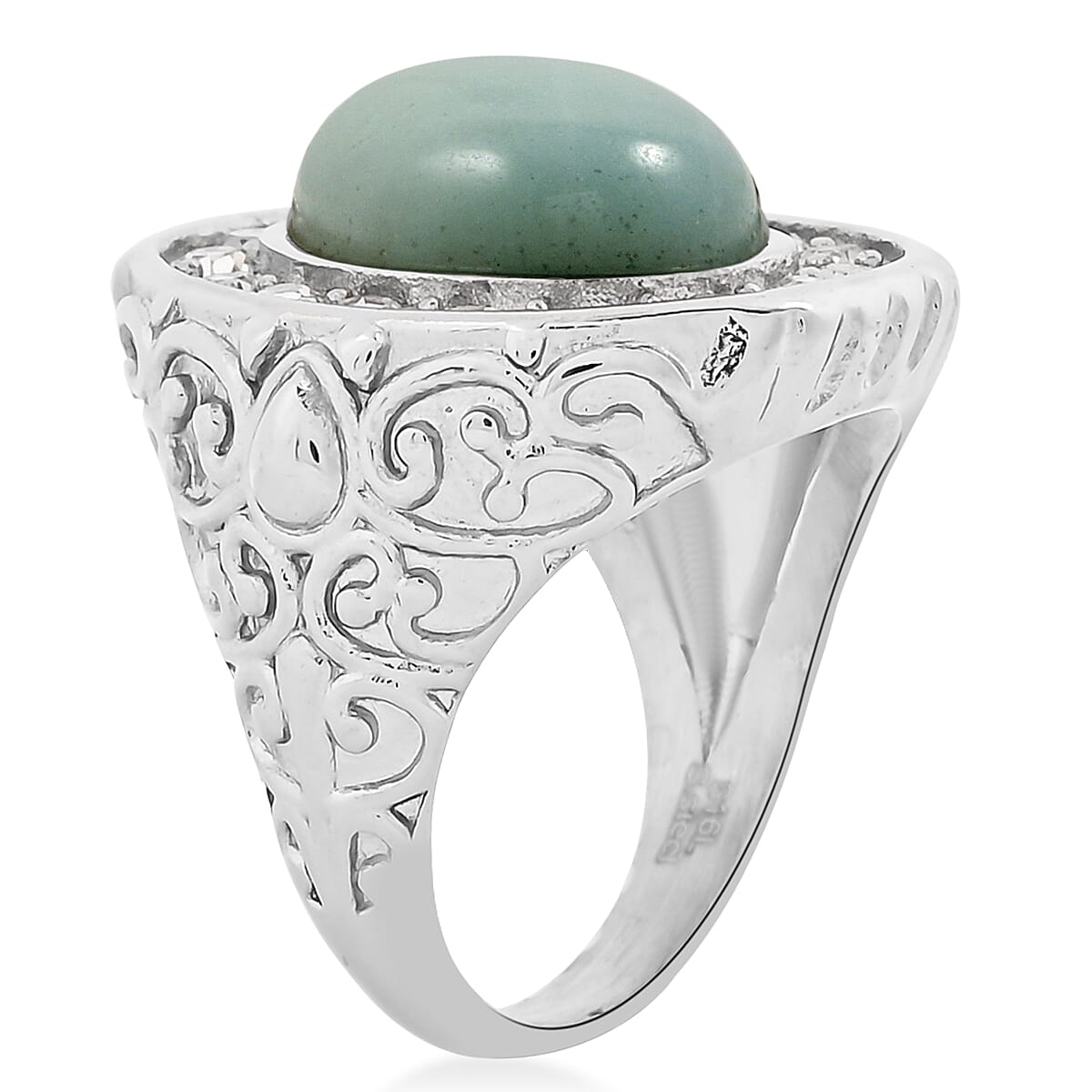 Amazonite and Simulated Diamond 3.30 ctw Ring in Stainless Steel (Size 7.0) image number 3