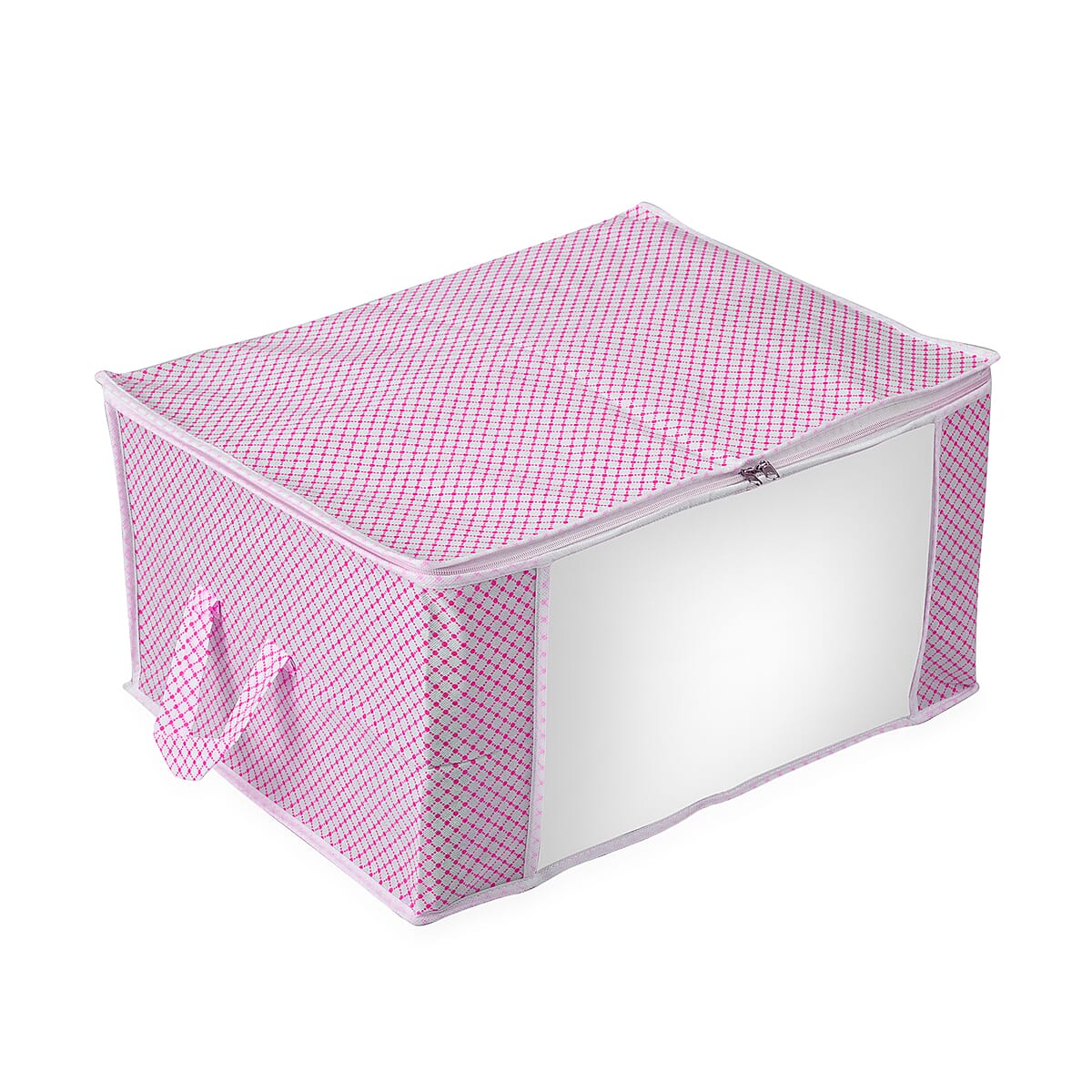Set of 3 Pink & White Non-Woven Fabric Storage Bag with Clear Window image number 0