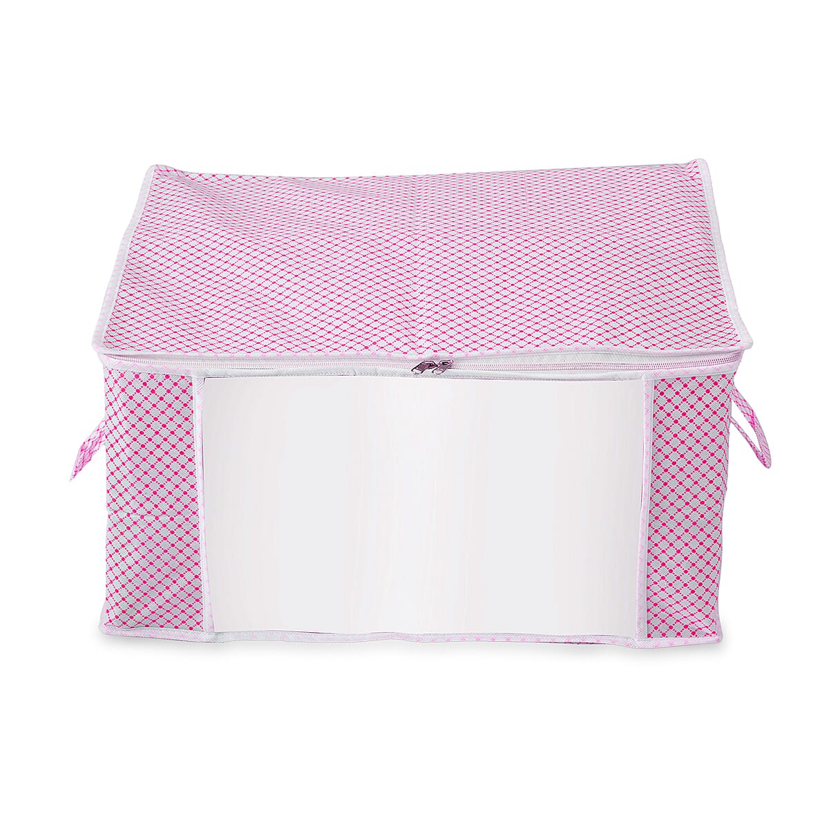 Set of 3 Pink & White Non-Woven Fabric Storage Bag with Clear Window image number 1