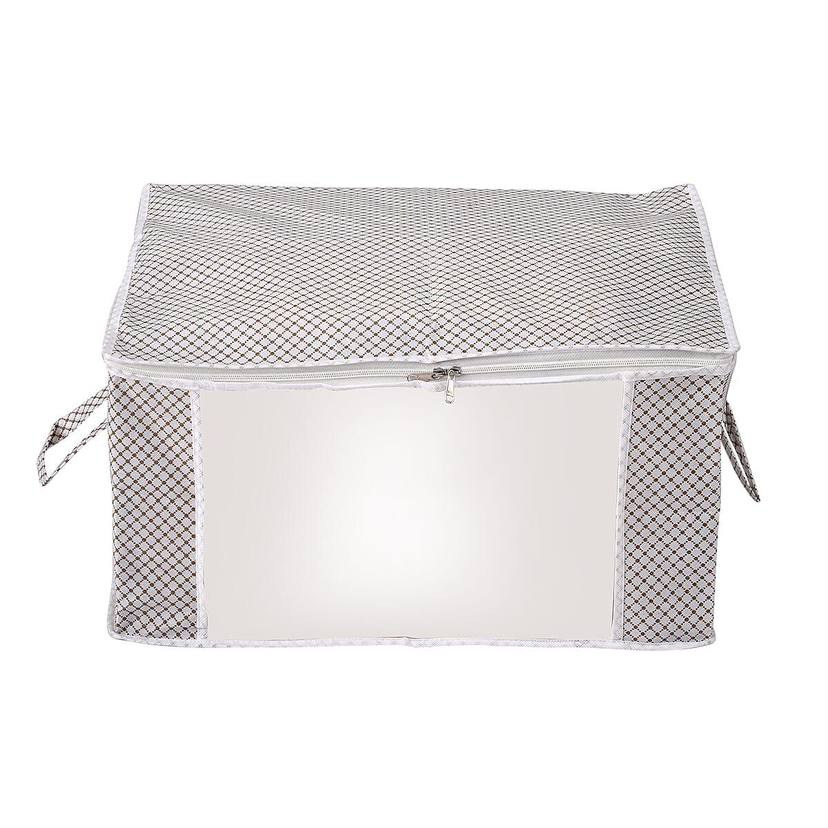 Set of 3 Orange & White Non-Woven Fabric Storage Bag with Clear Window image number 1