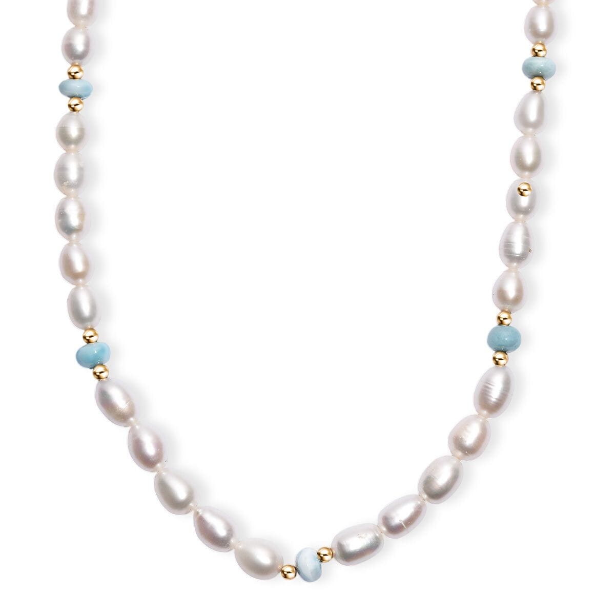 White Freshwater Pearl and Larimar 10.00 ctw Necklace in 18K Vermeil Yellow Gold Over Sterling Silver 18 Inches image number 0