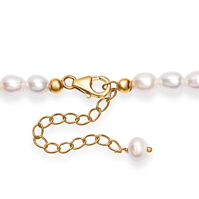 White Freshwater Pearl and Larimar 10.00 ctw Necklace in 18K Vermeil Yellow Gold Over Sterling Silver 18 Inches