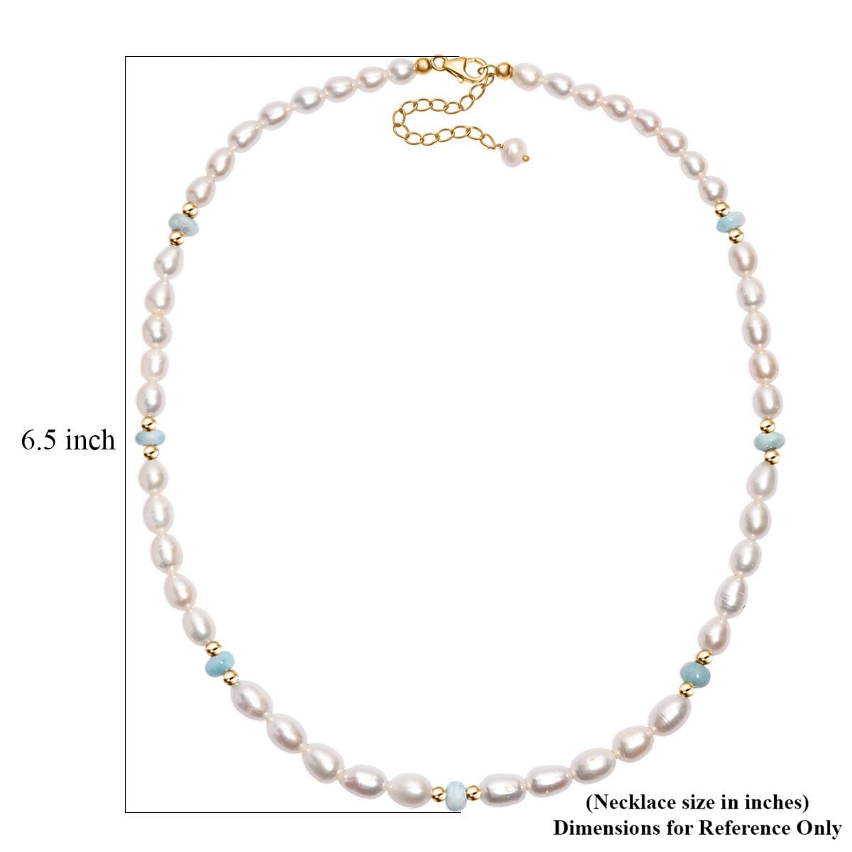 White Freshwater Pearl and Larimar 10.00 ctw Necklace in 18K Vermeil Yellow Gold Over Sterling Silver 18 Inches image number 5