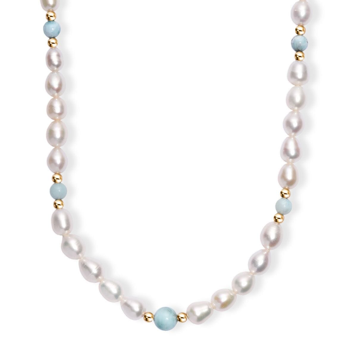 Freshwater Pearl and Larimar 8.00 ctw Necklace in 18K Vermeil Yellow Gold Over Sterling Silver 18 Inches image number 0