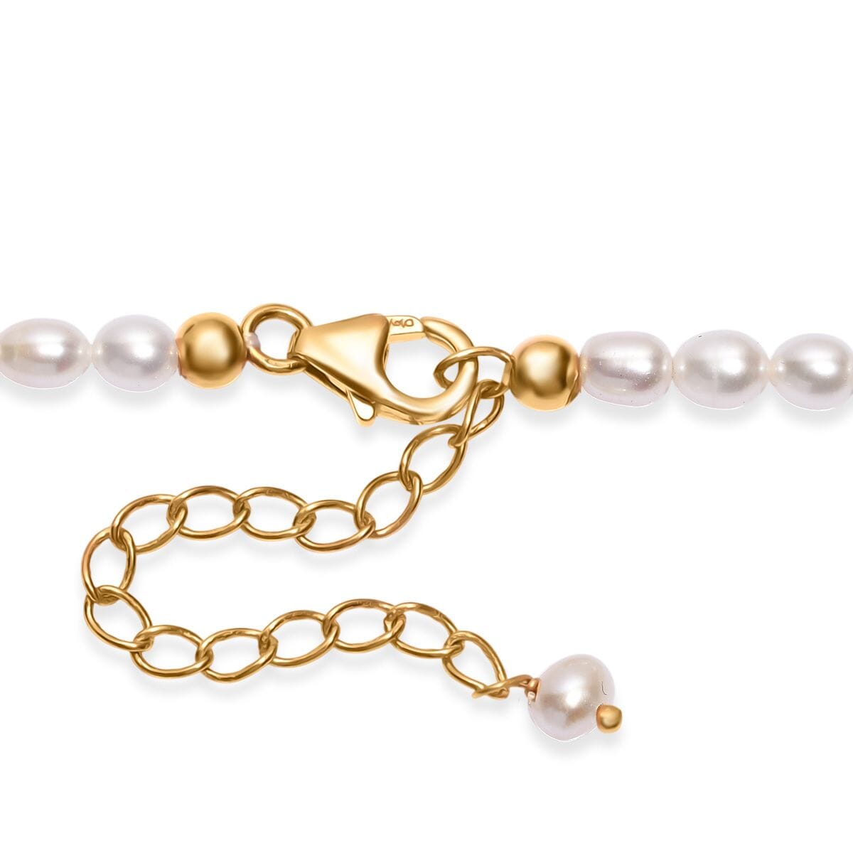 Freshwater Pearl and Larimar 8.00 ctw Necklace in 18K Vermeil Yellow Gold Over Sterling Silver 18 Inches image number 4