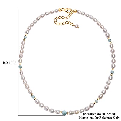 Freshwater Pearl and Larimar 8.00 ctw Necklace in 18K Vermeil Yellow Gold Over Sterling Silver 18 Inches