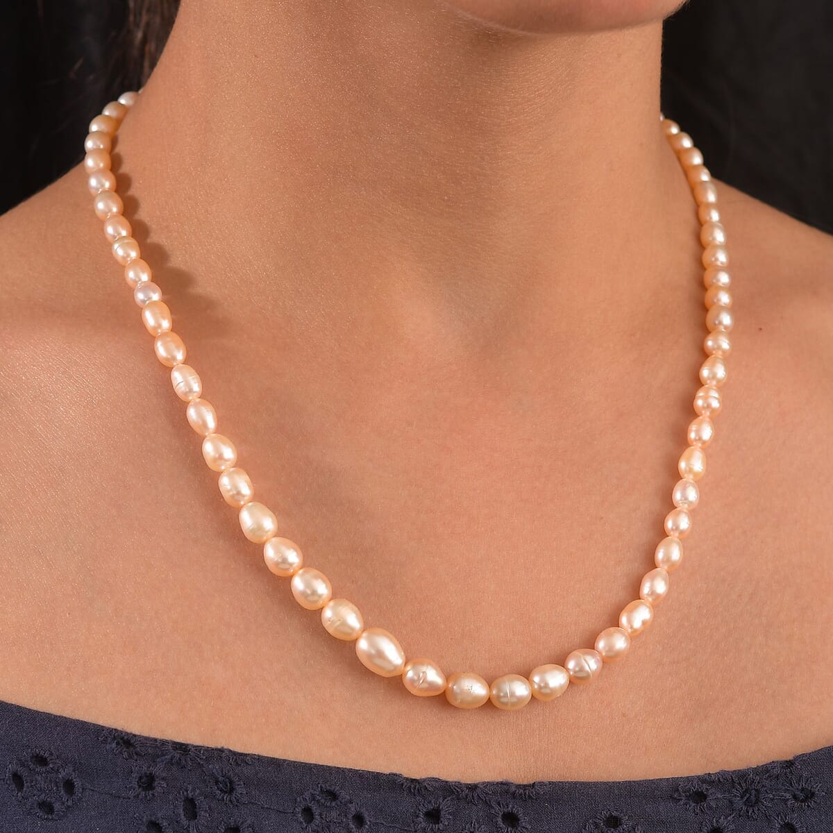 Peach Freshwater Pearl Drop Shape Necklace in 18K Vermeil Yellow Gold Over Sterling Silver 18 Inches image number 2