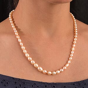 Peach Freshwater Pearl Drop Shape Necklace in 18K Vermeil Yellow Gold Over Sterling Silver 18 Inches
