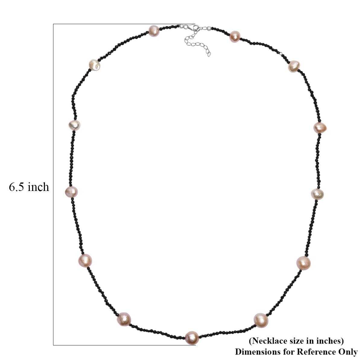 Freshwater Pearl and Thai Black Spinel 15.00 ctw Necklace in Rhodium Over Sterling Silver 24 Inches image number 5