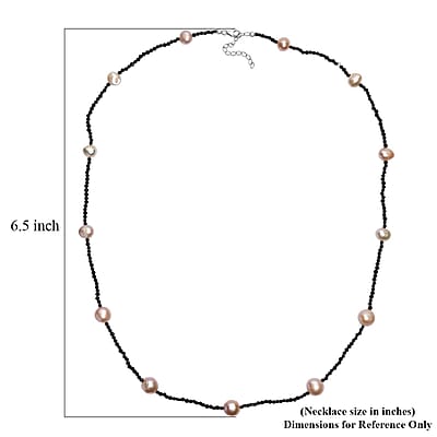 Freshwater Pearl and Thai Black Spinel 15.00 ctw Necklace in Rhodium Over Sterling Silver 24 Inches
