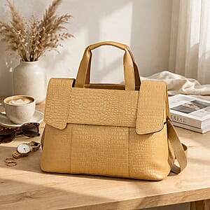 Light Tan Genuine Leather Croco Embossed Shoulder Bag