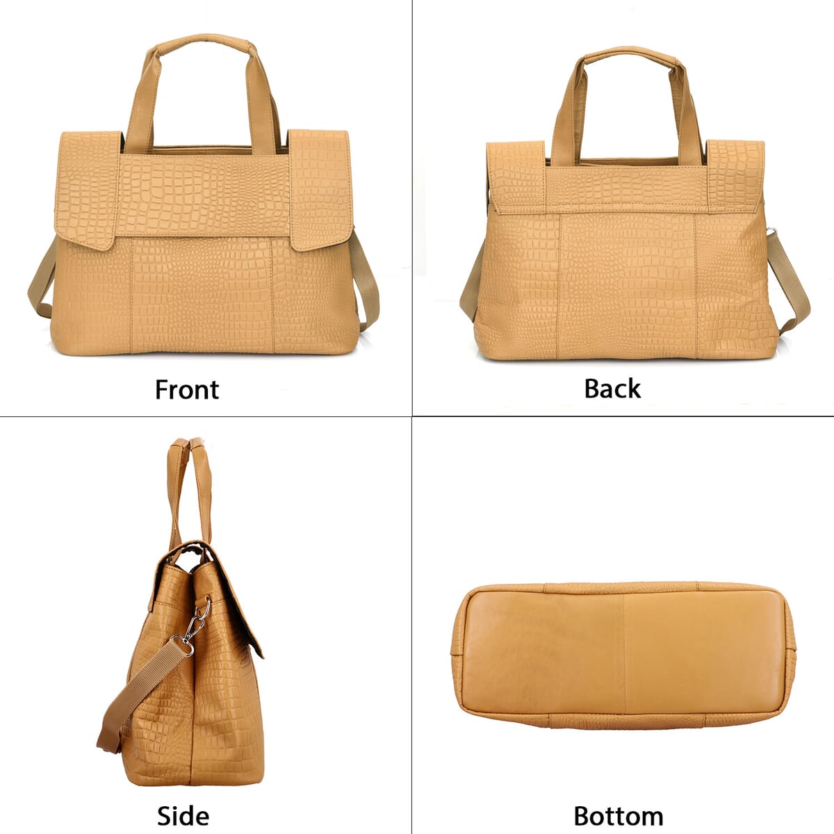 Light Tan Genuine Leather Croco Embossed Shoulder Bag image number 4