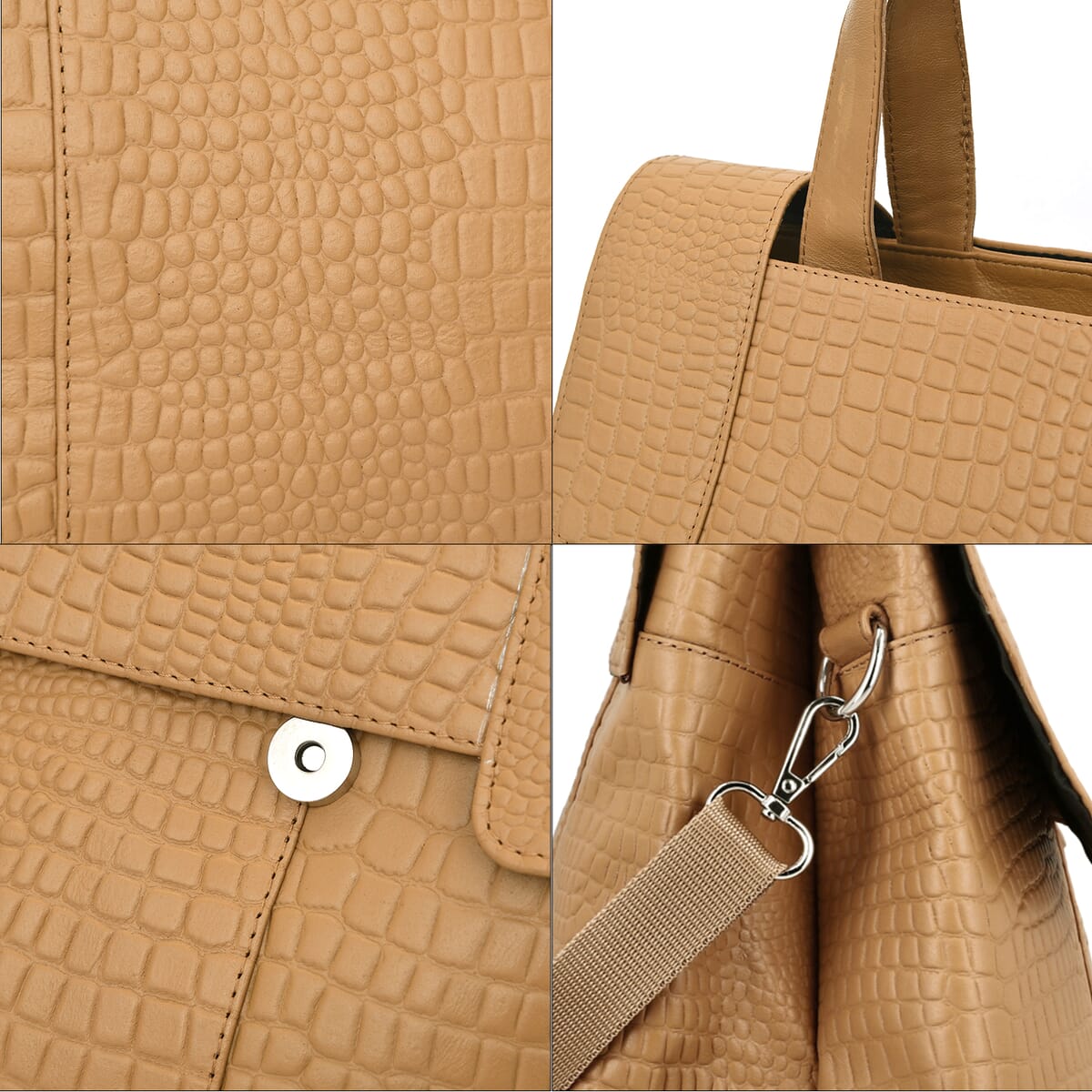 Light Tan Genuine Leather Croco Embossed Shoulder Bag image number 5