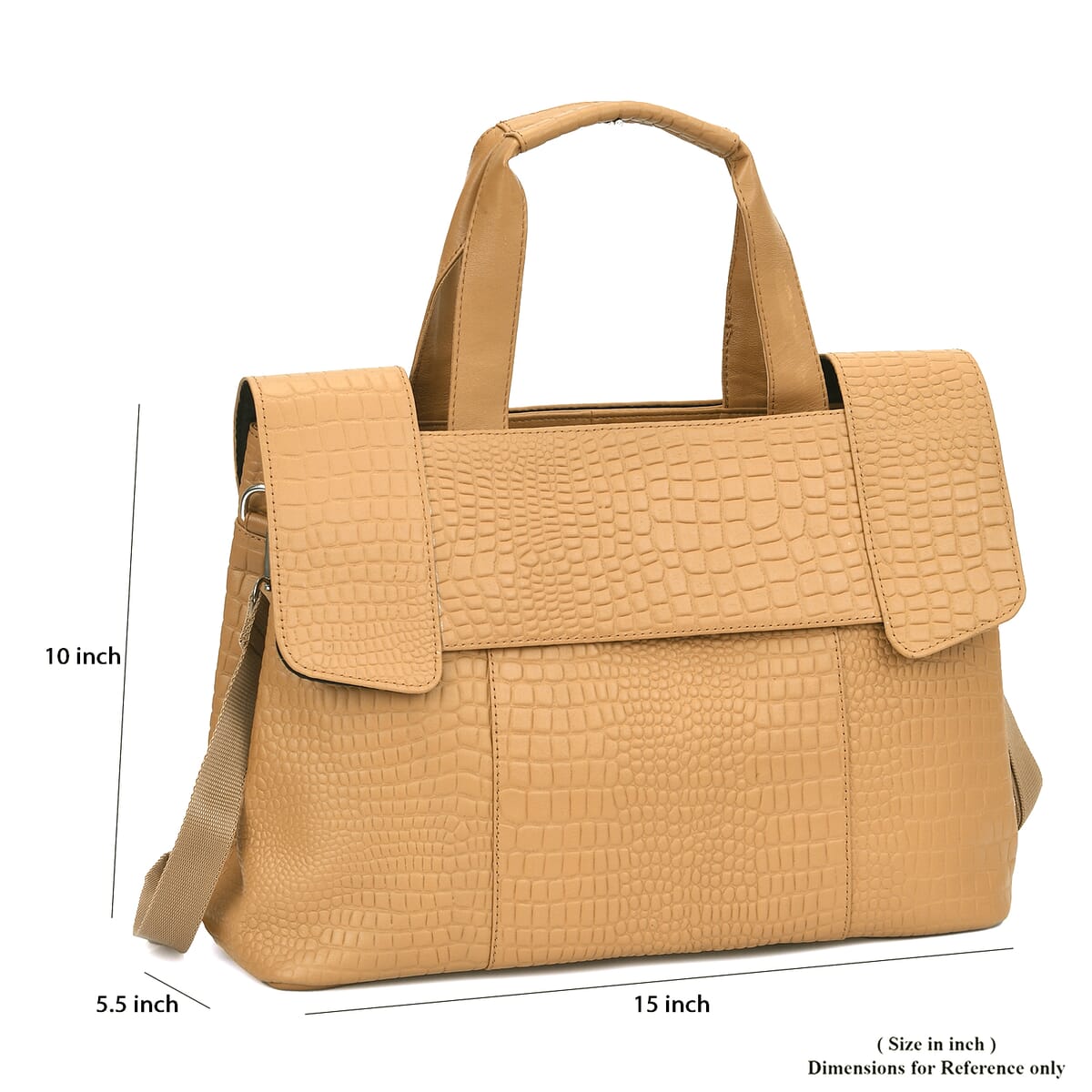 Light Tan Genuine Leather Croco Embossed Shoulder Bag image number 6