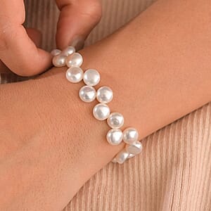 White Freshwater Pearl Bolo Dancing bubbles Bracelet in Rhodium Over Sterling Silver