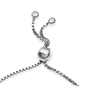 White Freshwater Pearl Bolo Dancing bubbles Bracelet in Rhodium Over Sterling Silver