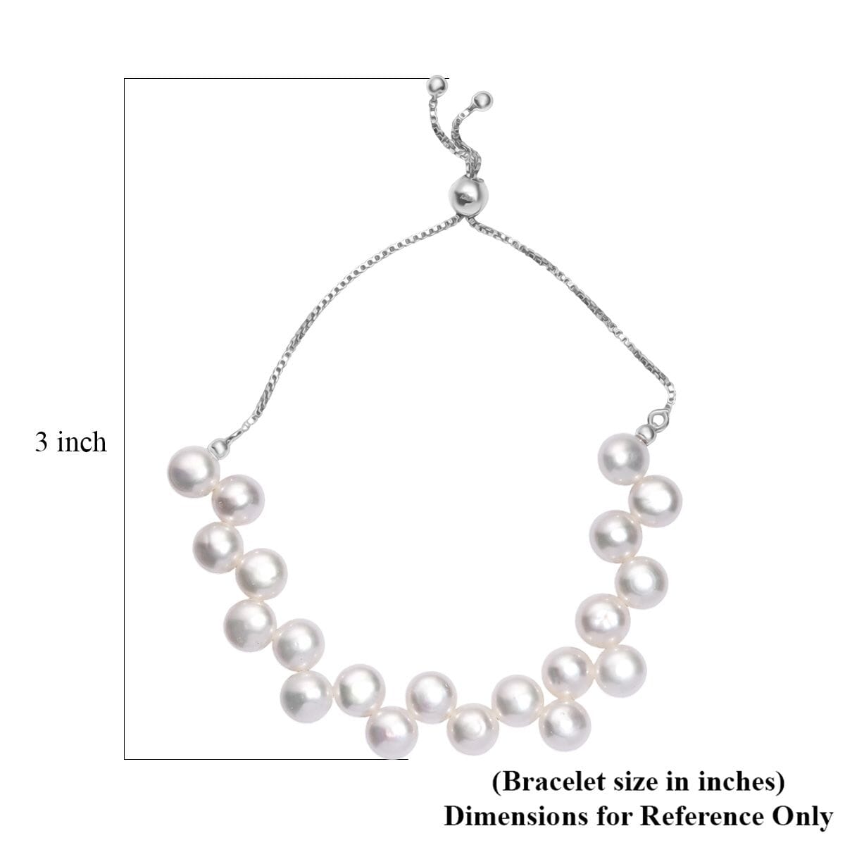 White Freshwater Pearl Bolo Dancing bubbles Bracelet in Rhodium Over Sterling Silver image number 4