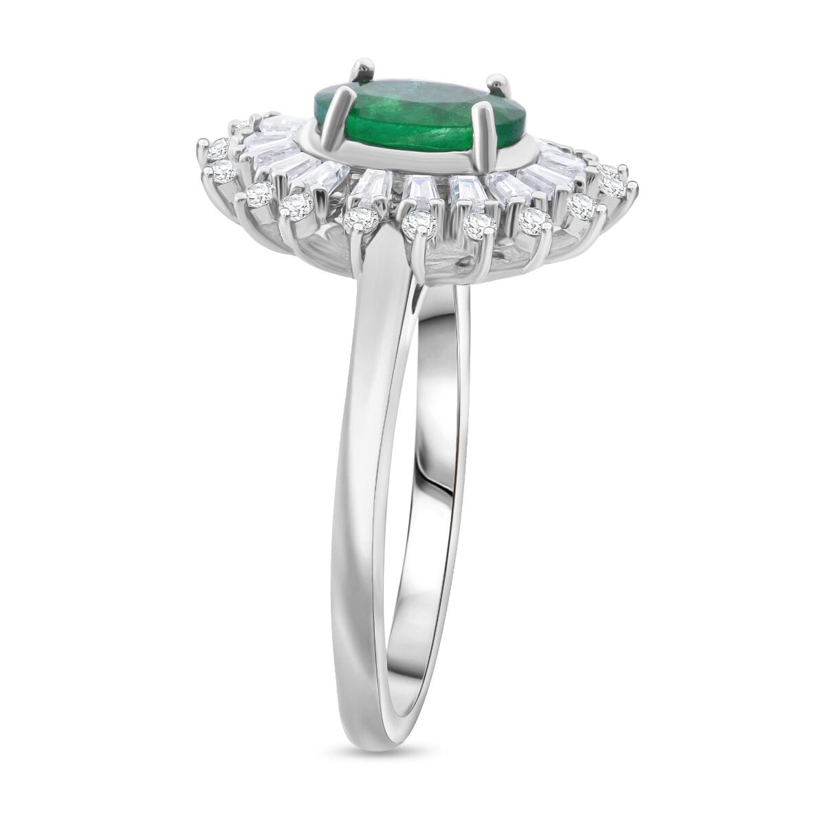 Premium Kagem Zambian Emerald and Moissanite 1.65 ctw Eternal Light Ring in Rhodium Over Sterling Silver image number 2