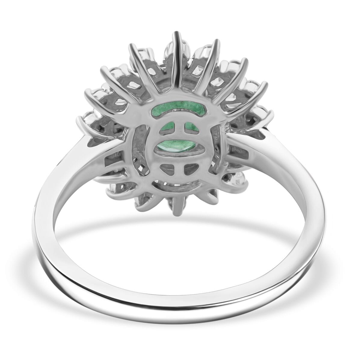 Premium Kagem Zambian Emerald and Moissanite 1.65 ctw Eternal Light Ring in Rhodium Over Sterling Silver image number 3