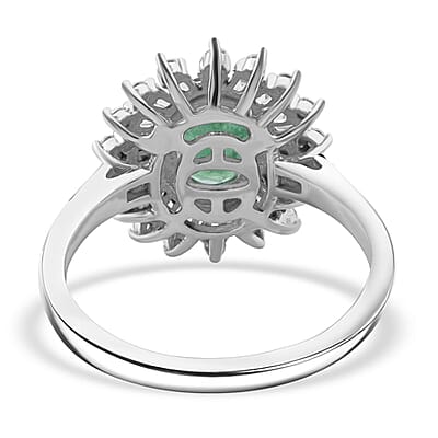 Premium Kagem Zambian Emerald and Moissanite 1.65 ctw Eternal Light Ring in Rhodium Over Sterling Silver (Size 10.0)