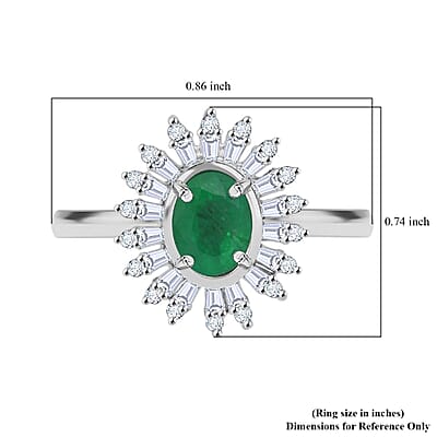 Premium Kagem Zambian Emerald and Moissanite 1.65 ctw Eternal Light Ring in Rhodium Over Sterling Silver (Size 10.0)