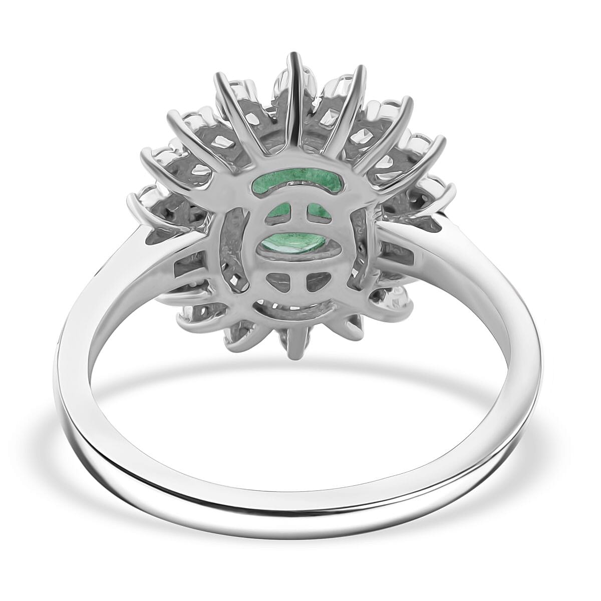 Premium Kagem Zambian Emerald and Moissanite 1.65 ctw Eternal Light Ring in Rhodium Over Sterling Silver (Size 9.0) image number 3