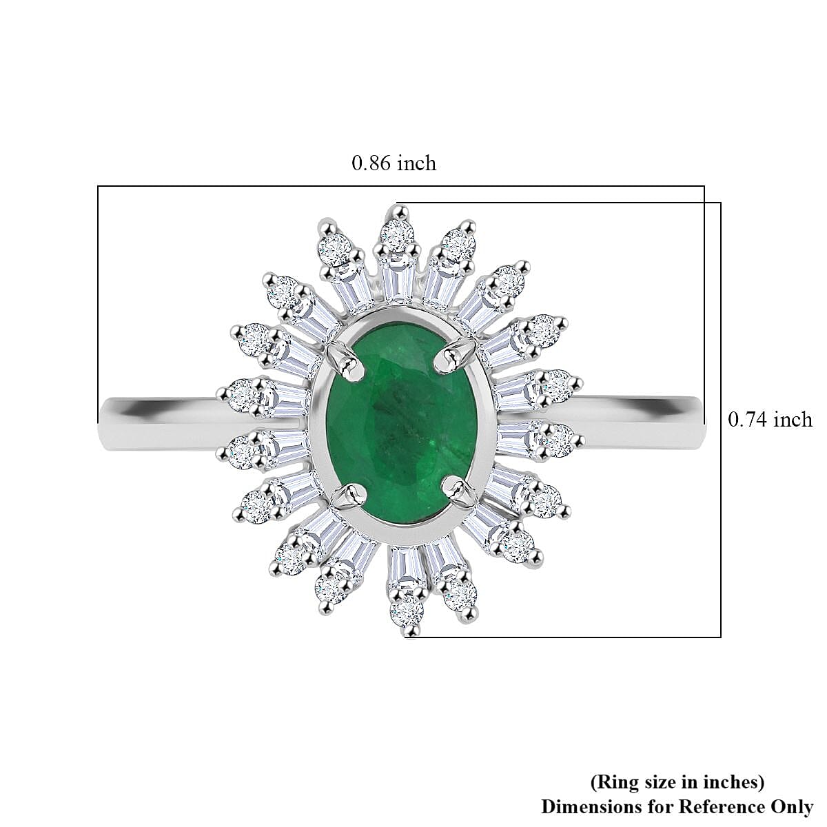 Premium Kagem Zambian Emerald and Moissanite 1.65 ctw Eternal Light Ring in Rhodium Over Sterling Silver (Size 9.0) image number 4